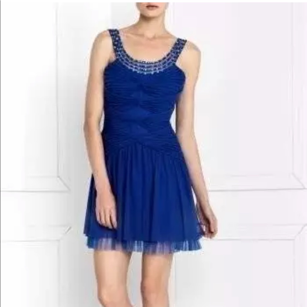 Bcbg Maxazria Blue Sapphire Beaded Tulle Dress M